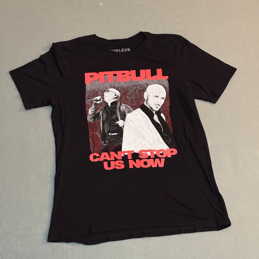 Pitbull Can't Stop Us Now Summer Tour 2022 Concert T-Shirt Mens XL Black Graphic